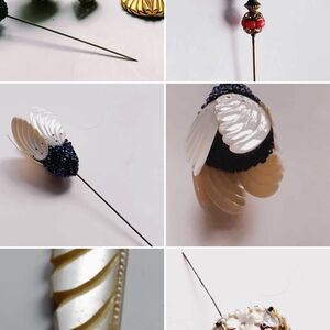 Vintage  6 Hat Pins Varied Shapes , Gold Plated, Plastic, Beautifully Designed.